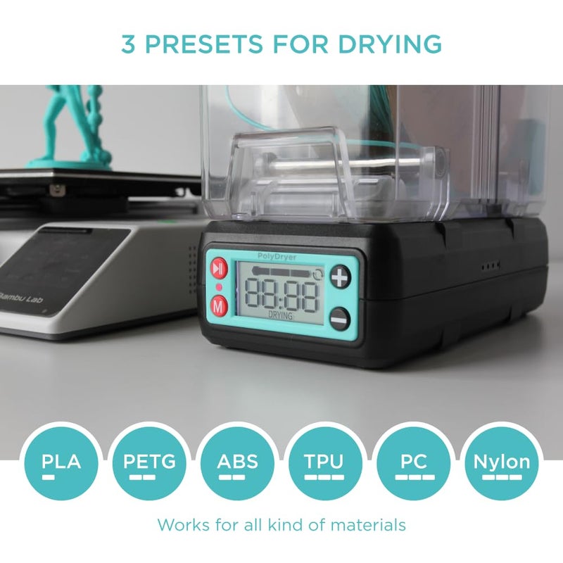 polymaker 3D Printing Filament Dryer and Storage Box - PolyDryer and PolyDryer Box for Filament Drying and Sealing with Heat Control, Compatible with PA Nylon, PLA, PVB, PETG, ABS, TPU 1.75mm 2.85mm - Image 3